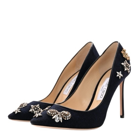 Jimmy Choo Crystal Embellished Romy 100 Flannel Pumps - Picture 4 of 10